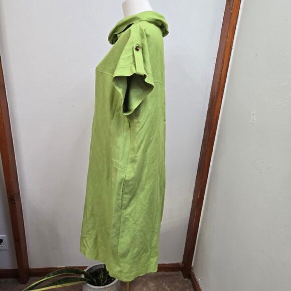 TAHARI ARTHUR S. LEVINE Green Linen Blend Cowl Neck Mini Dress Size 10 - Picture 4 of 10